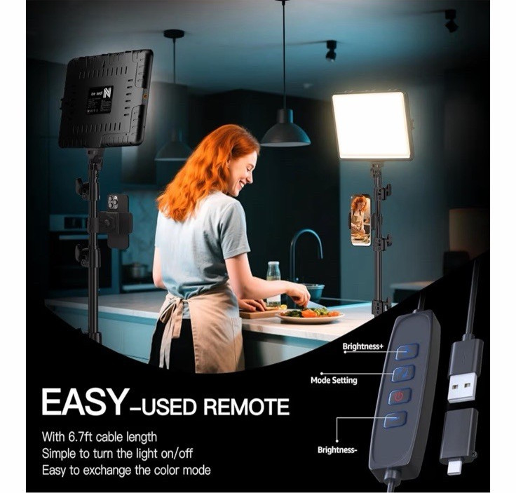 Professional 2-Pack LED Video Light Kit with Adjustable Tripod & USB-C Power