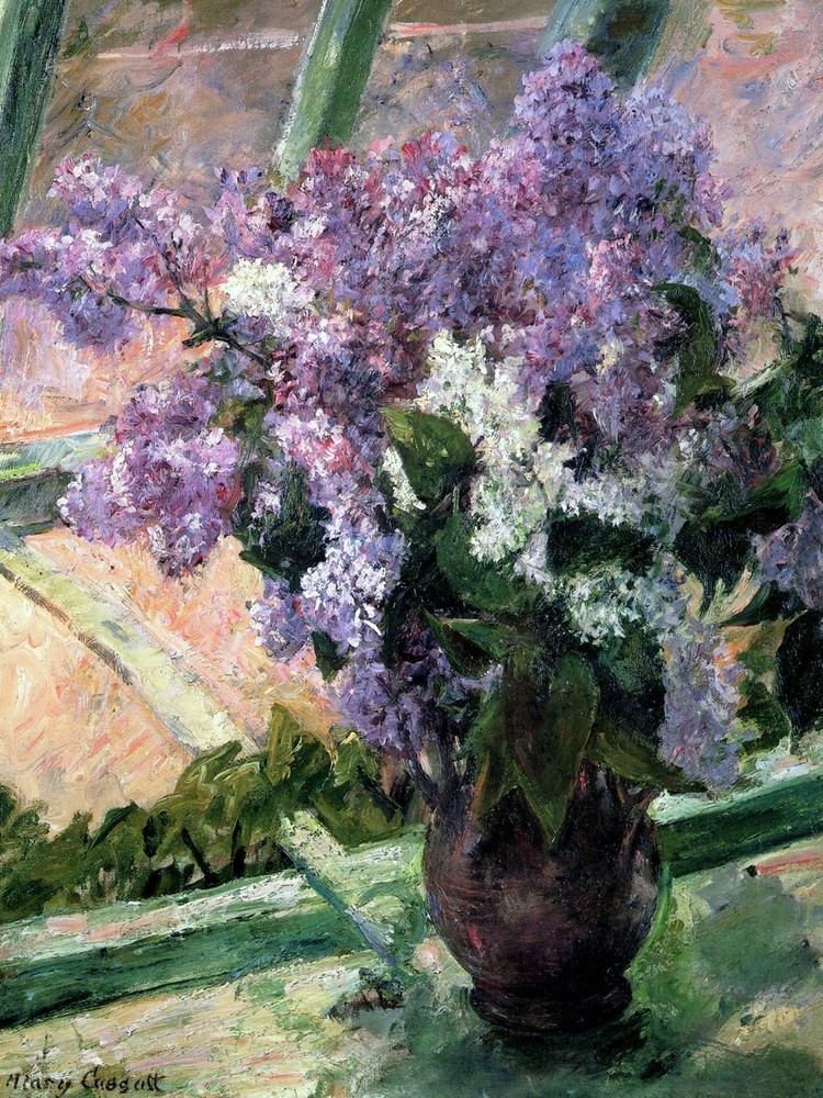 Lilacs in a Window M. Cassat Tile Mural Kitchen Backsplash Art Marble Ceramic
