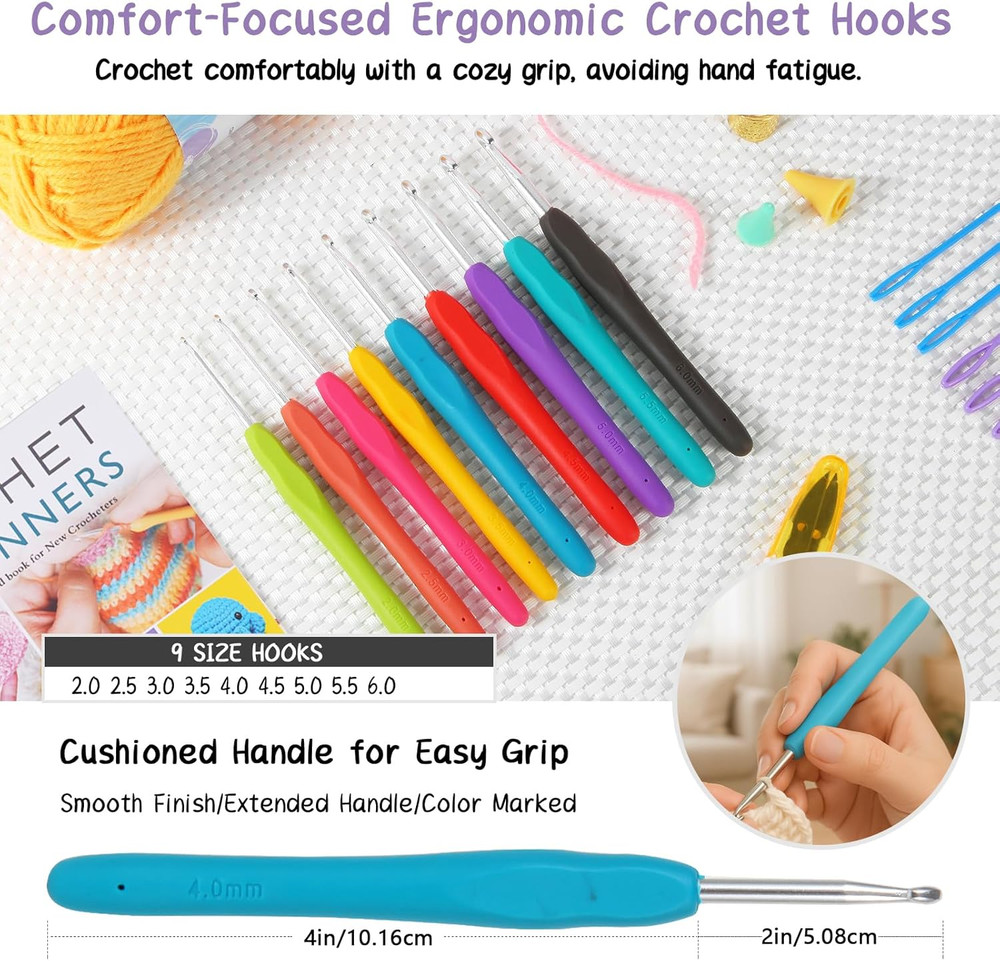 Beginner Crochet Kit 81 Piece Starter Set with Yarn Hooks Guide Book