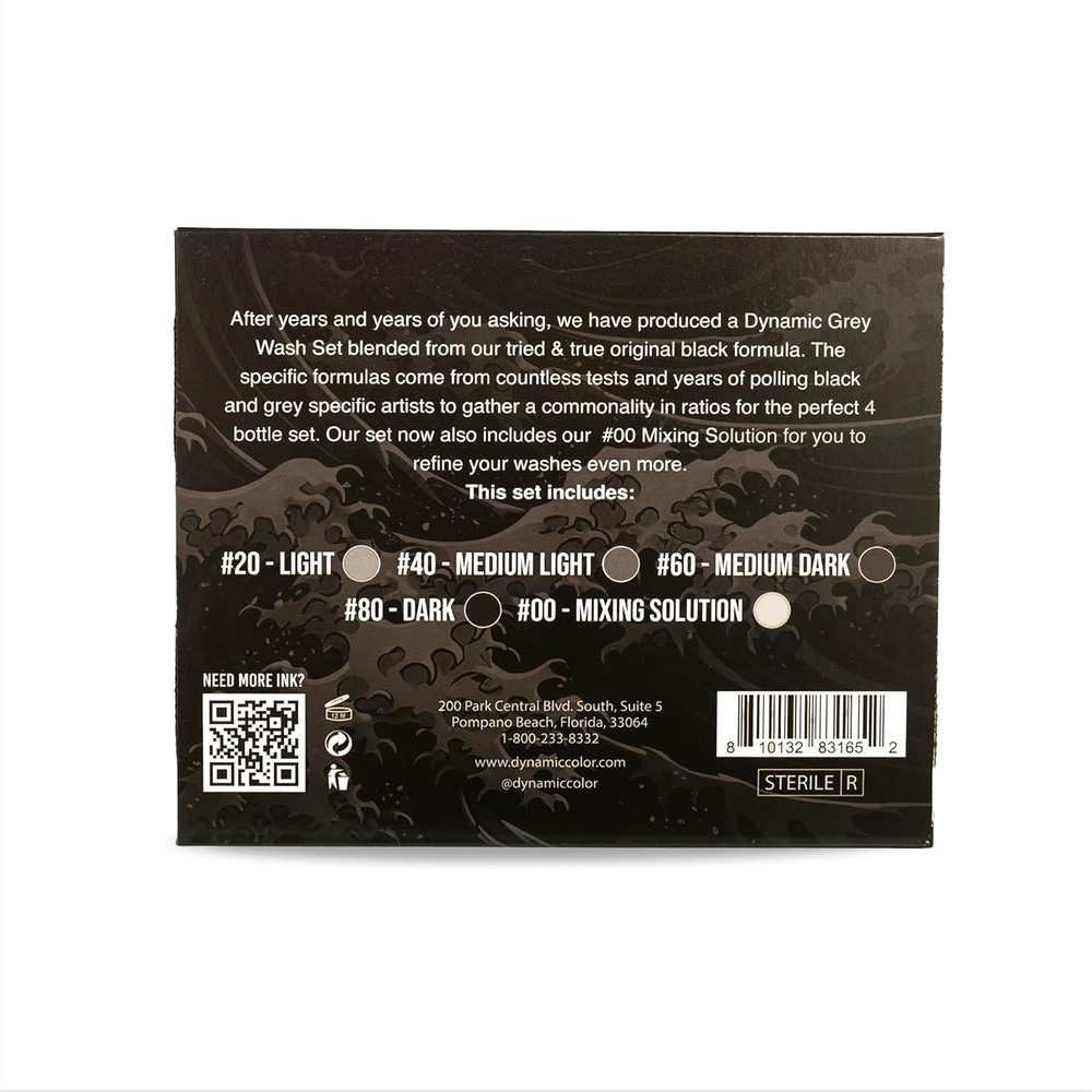 - Greywash Set, Premade Tattoo Greywash, Includes 4 Shades plus Mixing Solution,