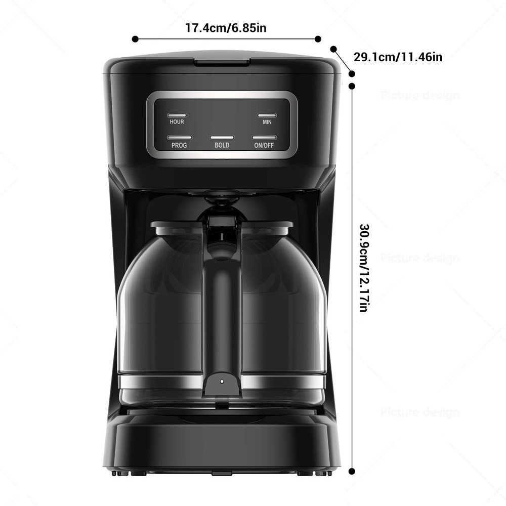 Mainstays 12-Cup Programmable Drip Coffee Maker Black Auto Shut-Off Bold Brew