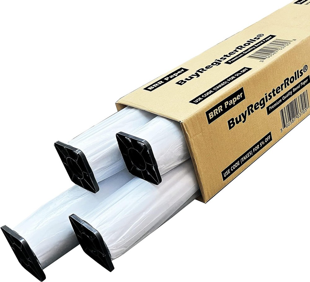 24” x 150'- 4 ROLLS 20lb plotter paper CAD Wide Format Rolls Top Notch Quality