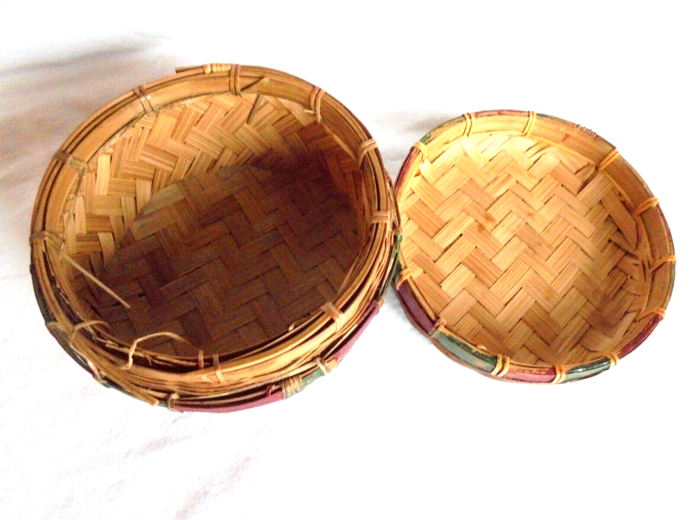 Vintage Small Round 4.5" Diameter Wicker Sewing Basket or Button Basket