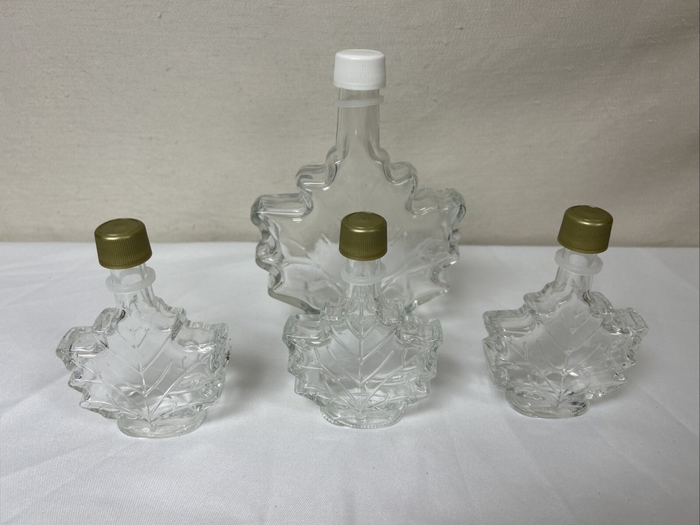 Clear Glass Bottles Leaf Shaped Set of 4