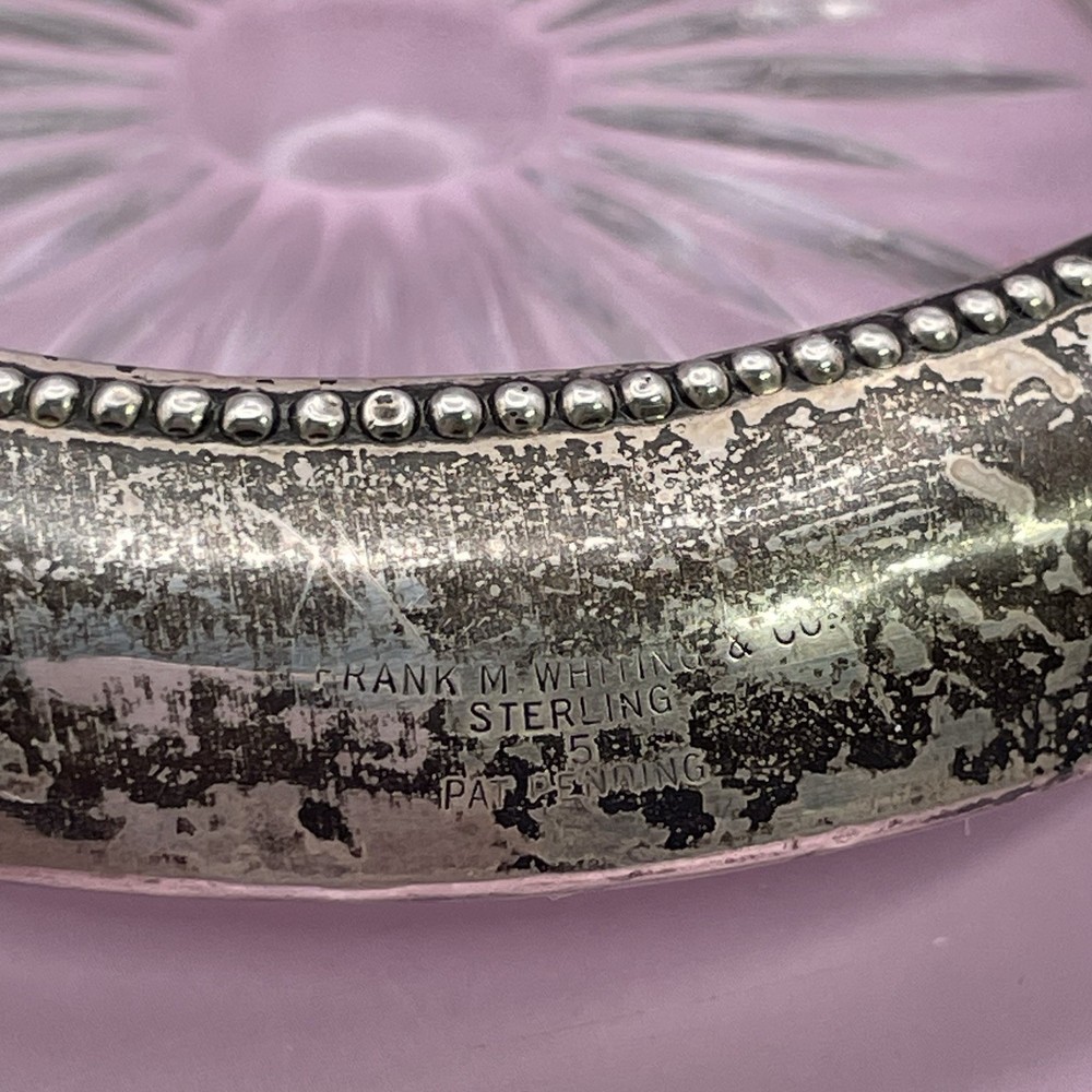 Sterling Silver & Pressed Glass Coaster 4" Round Frank M Whiting & Co
