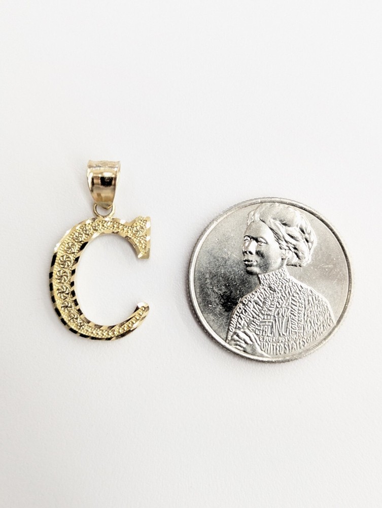 10K Solid Yellow Gold Initial Letter C Pendant