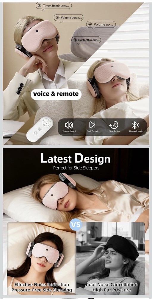 Fismool 3D Sound Sleep Mask-PINK