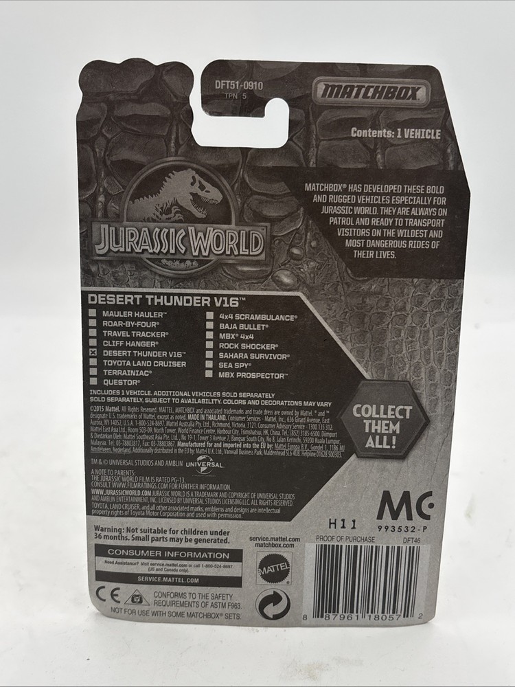 2015 Matchbox Jurassic World Desert Thunder DC2