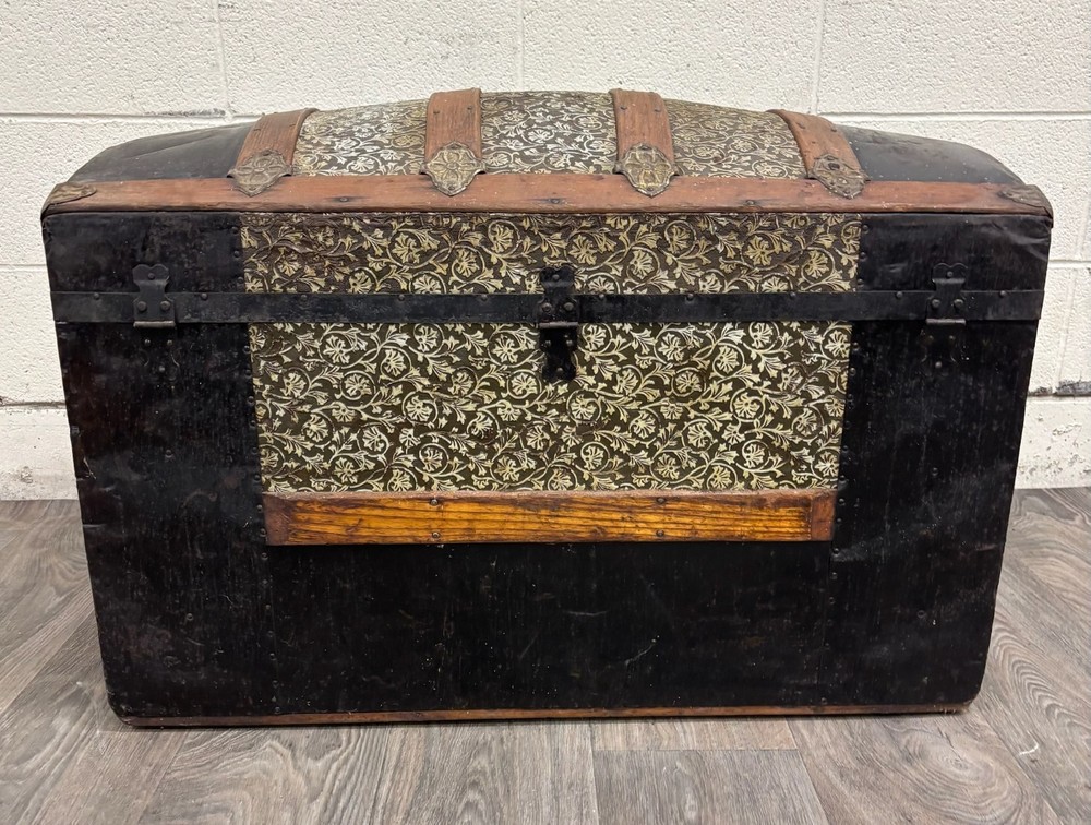 Antique Camel Back Steamer Trunk Chest