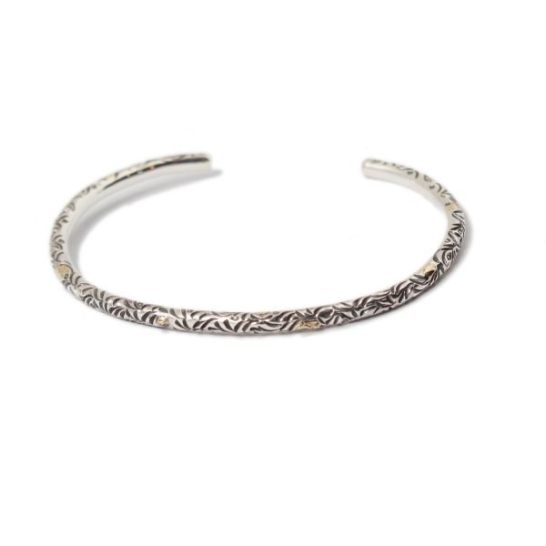 VIVIFY Full Arabesque Silver Bangle with Gold, 3mm Body