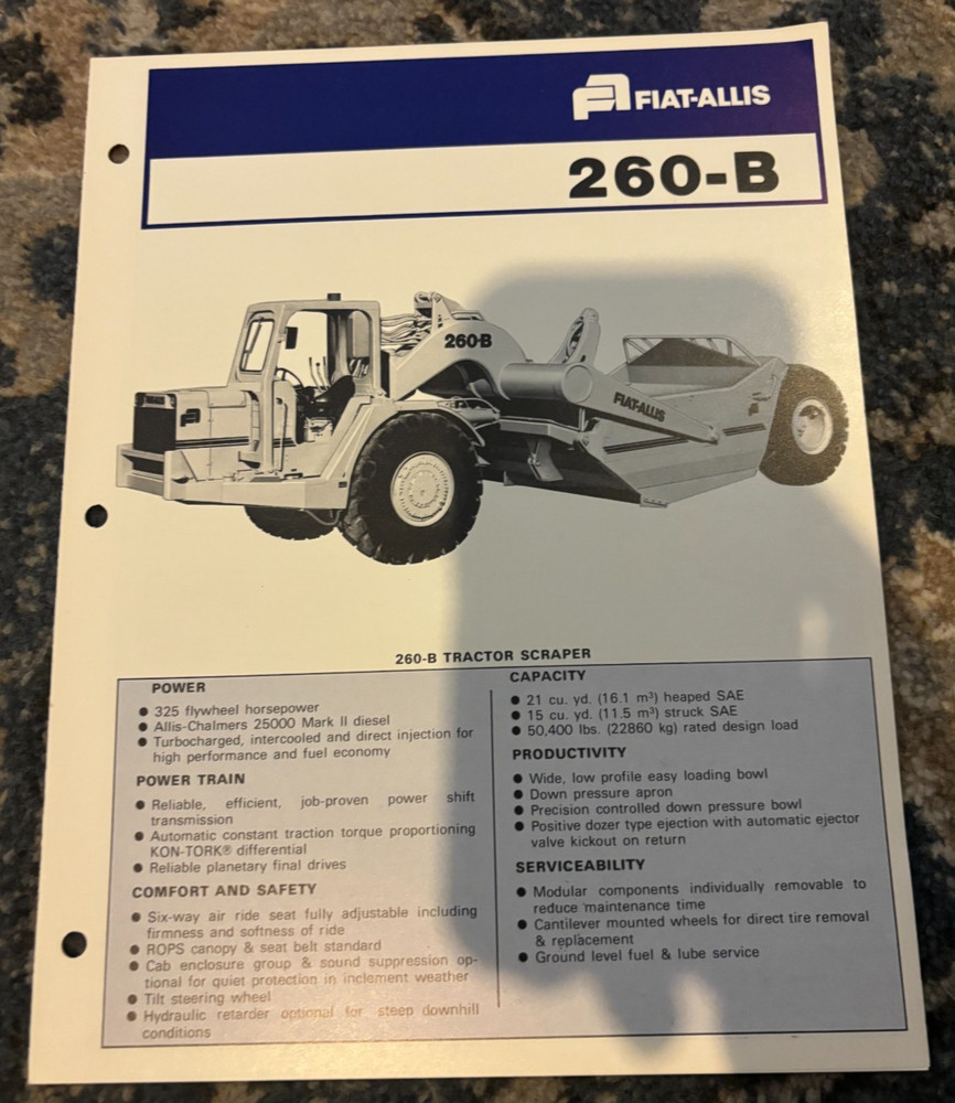 Fiat Allis 262-B Scraper Brochure AMIL25