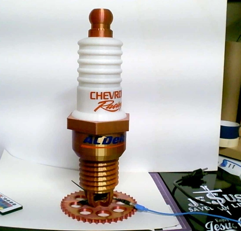 Large Sparkplug Shaped 3D Printed  Night light With Fading Changing Colors