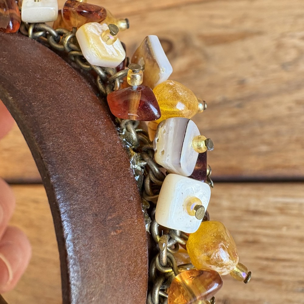 Vintage Multi-stone Beaded Wooden Bangle Bracelet