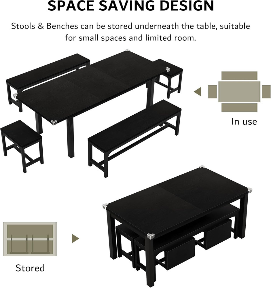Ipormis 5-Piece Dining Table Set for 4-8 People, Extendable Kitchen Table Set wi