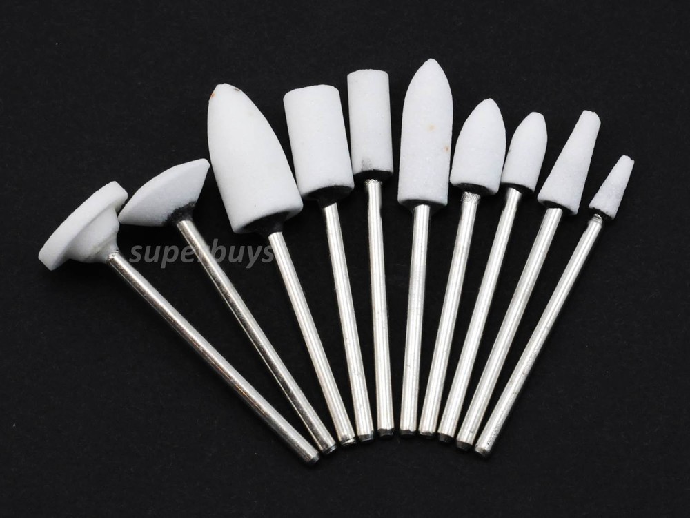 White 10pc Ceramic Abrasive Stone Grinding Grinder Dentist Drilling Drill Bit