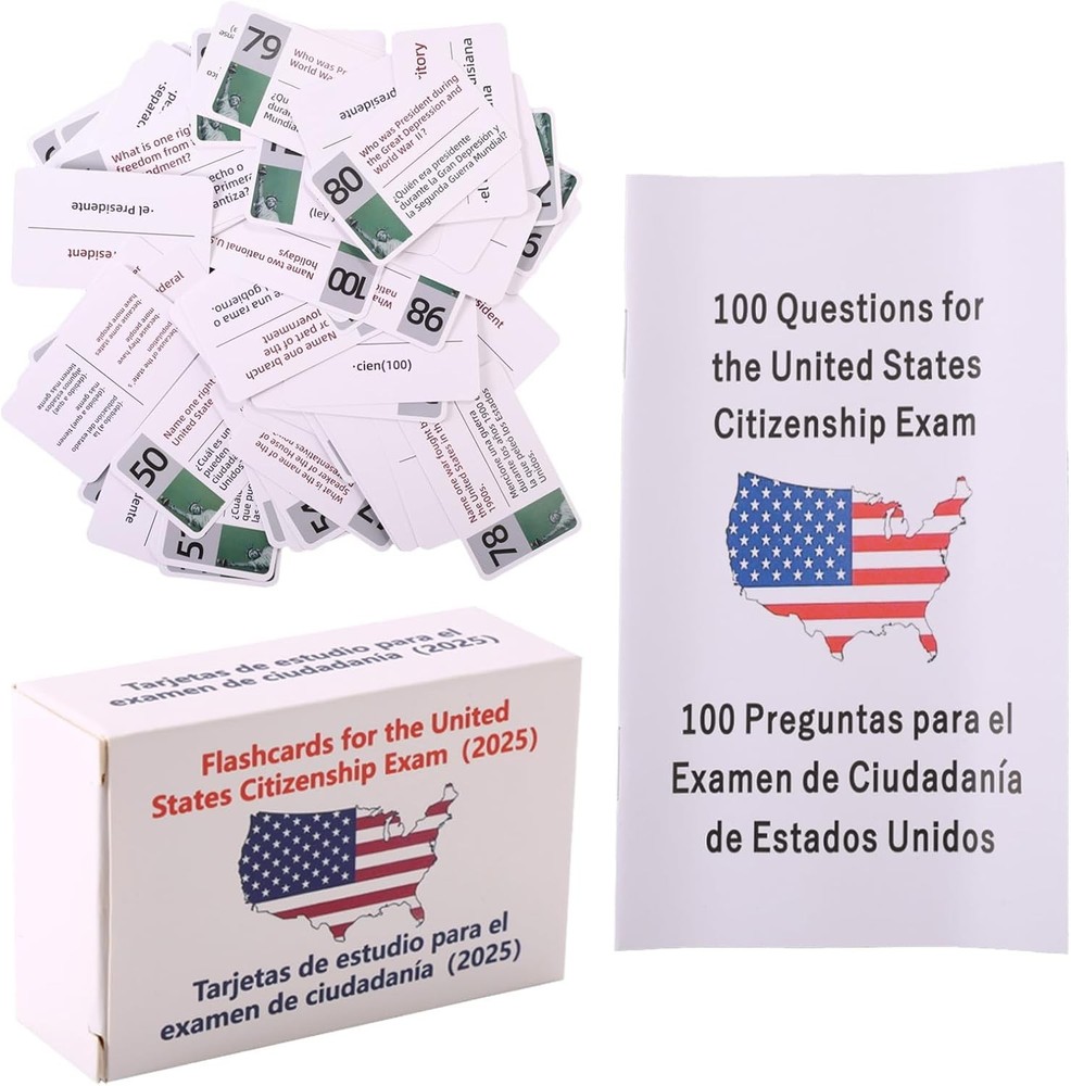 US Citizenship Flash Cards 2025, Naturalization Study Guide English Spanish Test