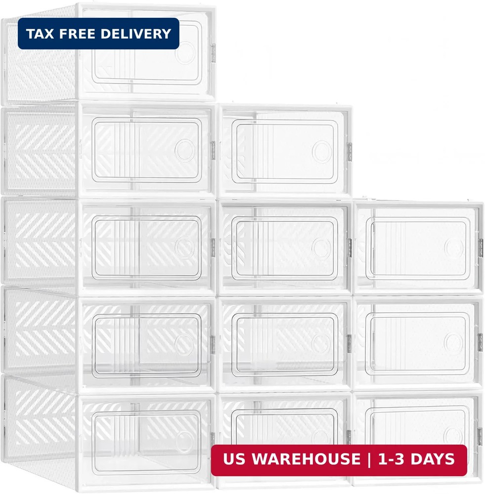 SONGMICS Stackable Shoe Boxes, Foldable Shoe Storage Organizers, Ventilated, for