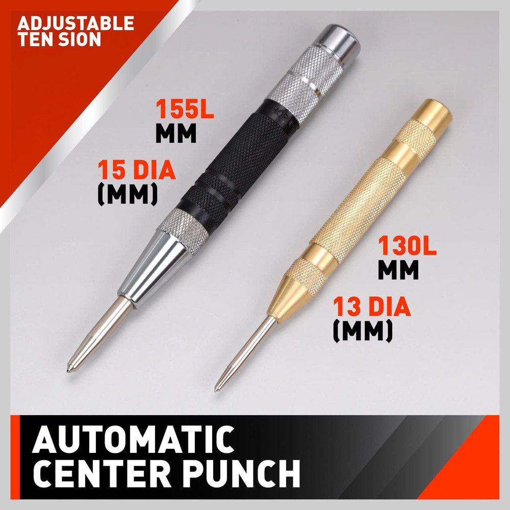 2-Pack 6" Automatic Center Punch, Adjustable Heavy-Duty Hole Punch Tool