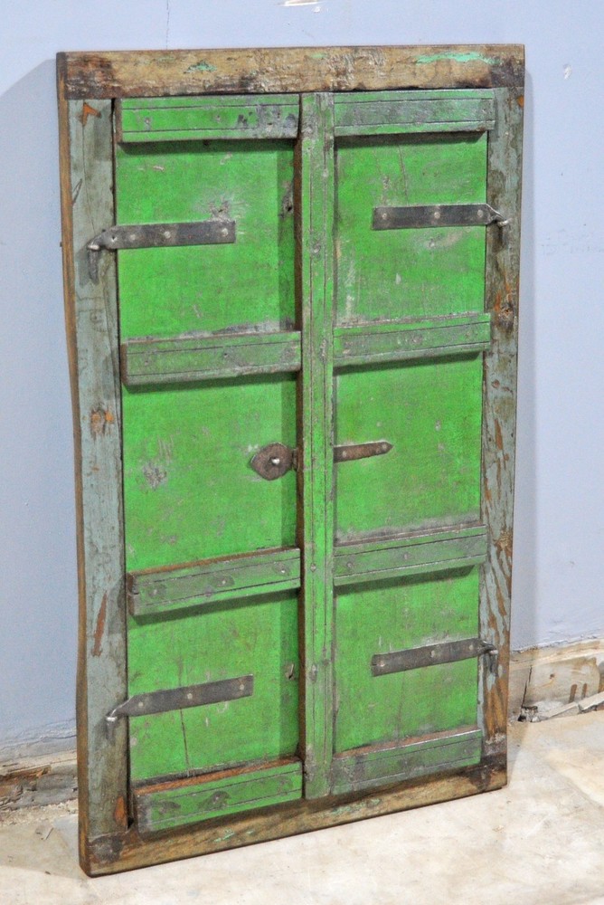 Antique Wooden Wall Decow Window Panel Frame Original Old Rustic Polychrome