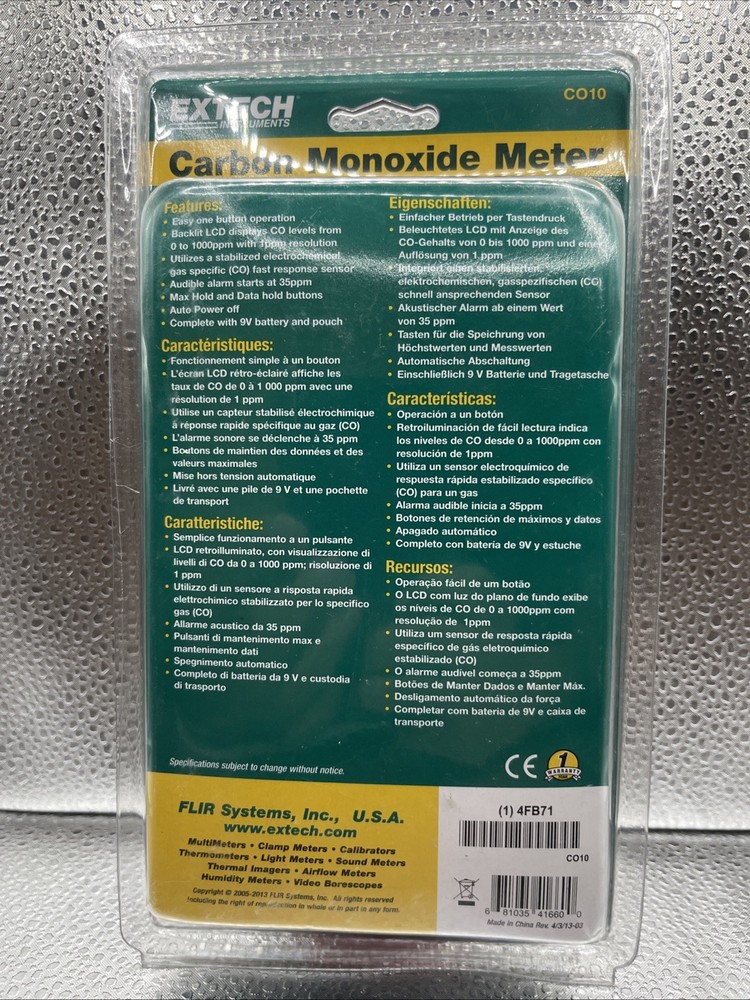 Carbon Monoxide (CO) Meter. Extech "CO10"