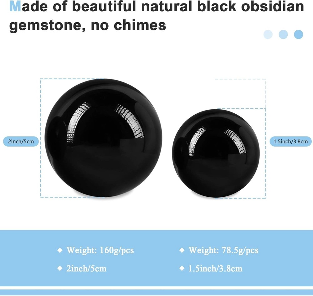 Black Obsidian 2-Inch Baoding Balls for Hand Exercise & Relaxation
