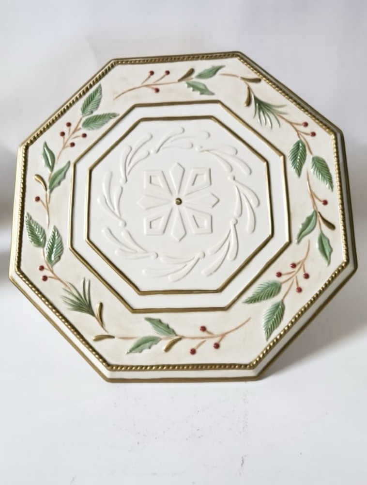 Fitz and Floyd “Classics Holiday” Pedestal Cake Stand – 13.5” Octagonal