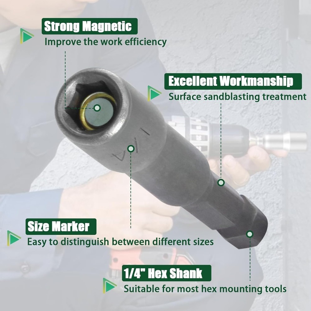 10 Pcs 1/4" Hex Shank Magnetic Nut Driver Bits for Power Drill Efficiency