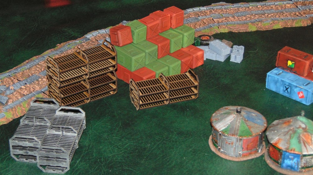 Cargo container racking x2, 28mm scale wargames scenery laser cut MDF
