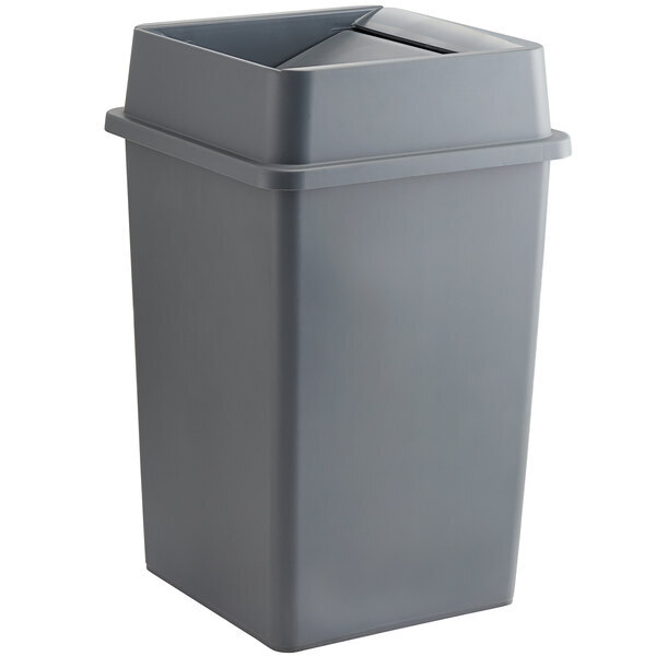 35 Gallon Gray Square Trash Can Receptacles With Swing Lid