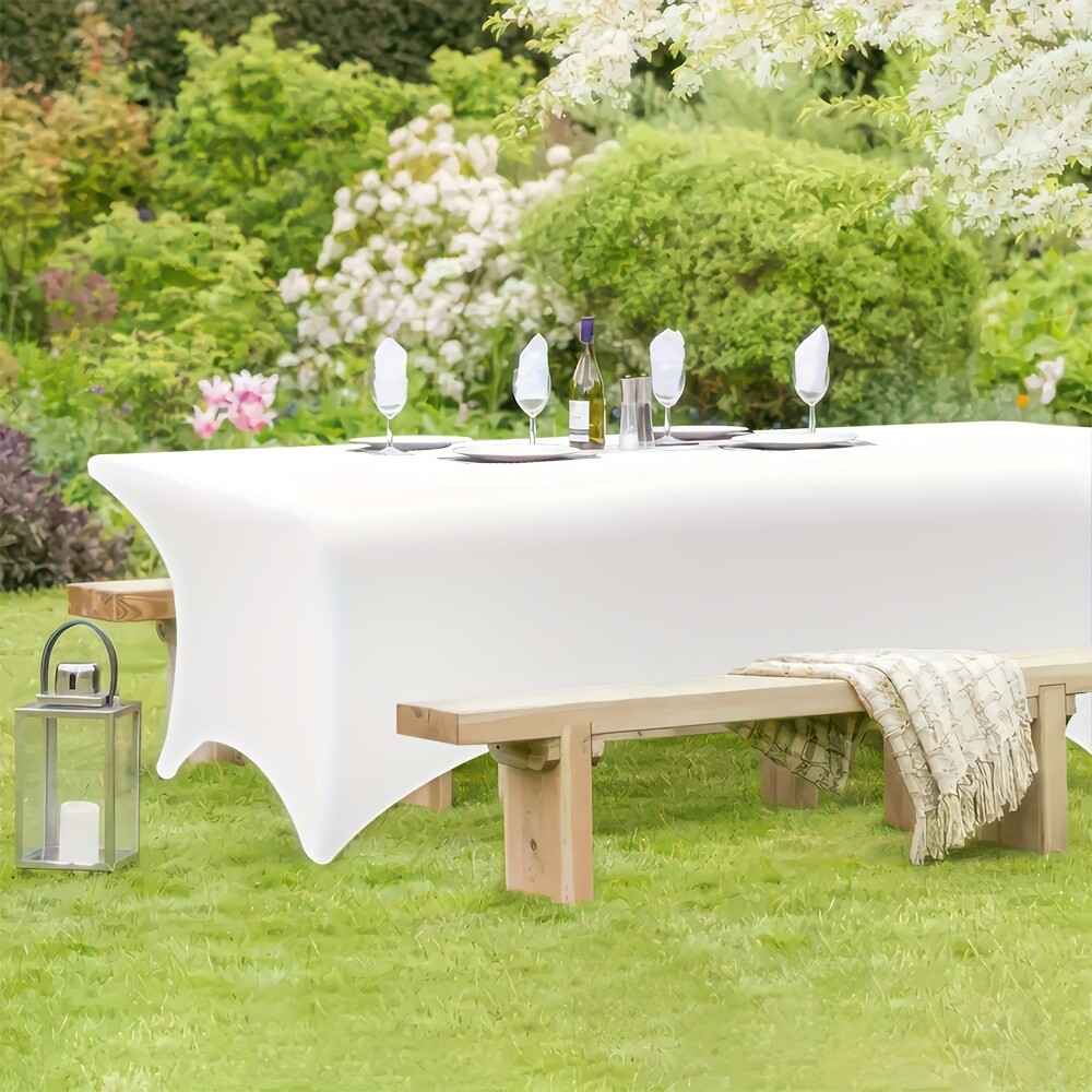 6FT Spandex Tablecloth | Rectangular Patio Table Cover for Event, parites White