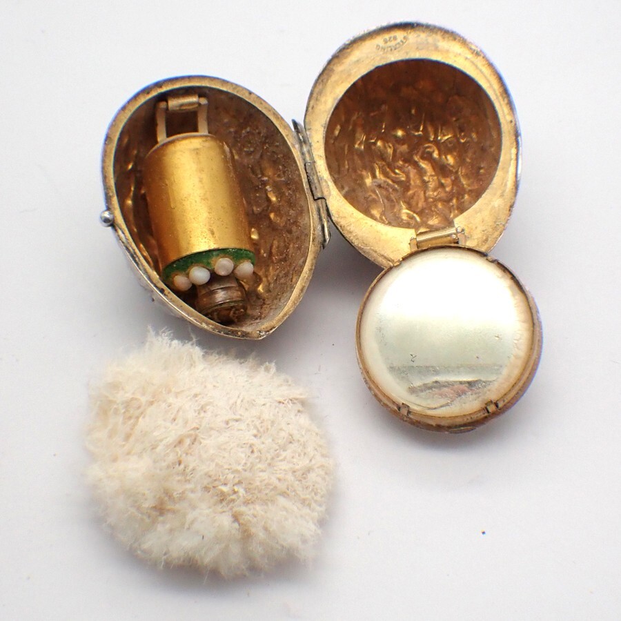 Walnut Form Perfume and Powder Box Pendant Sterling Silver