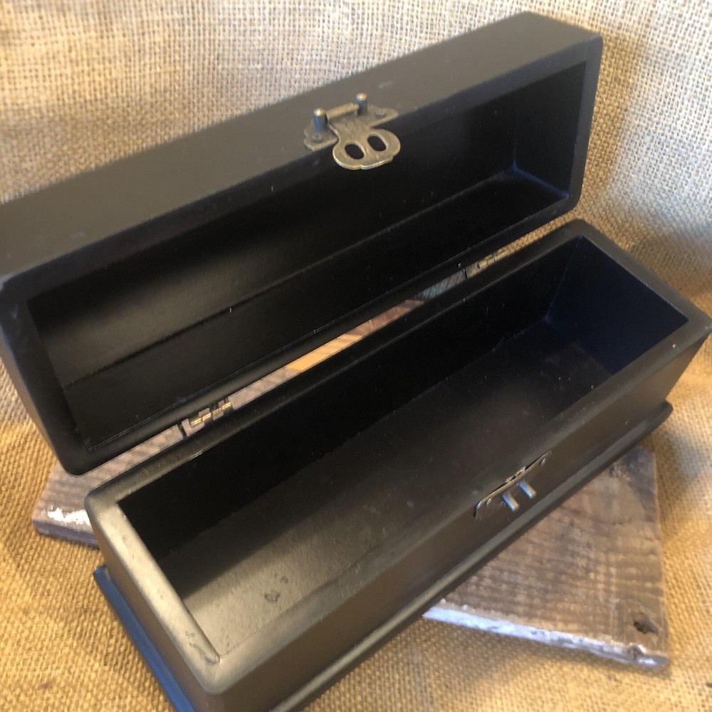 Black Box with Decorative Eagle Brass Clasp & Hinges 10" Vintage