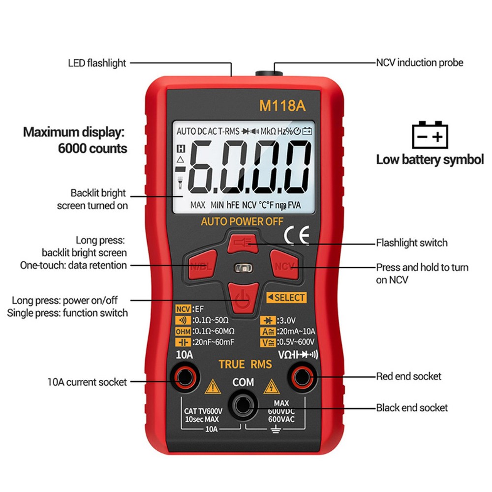 ANENG M118A 6000 Count Multifunktions Digital Multimeter Hand Spannungstester E