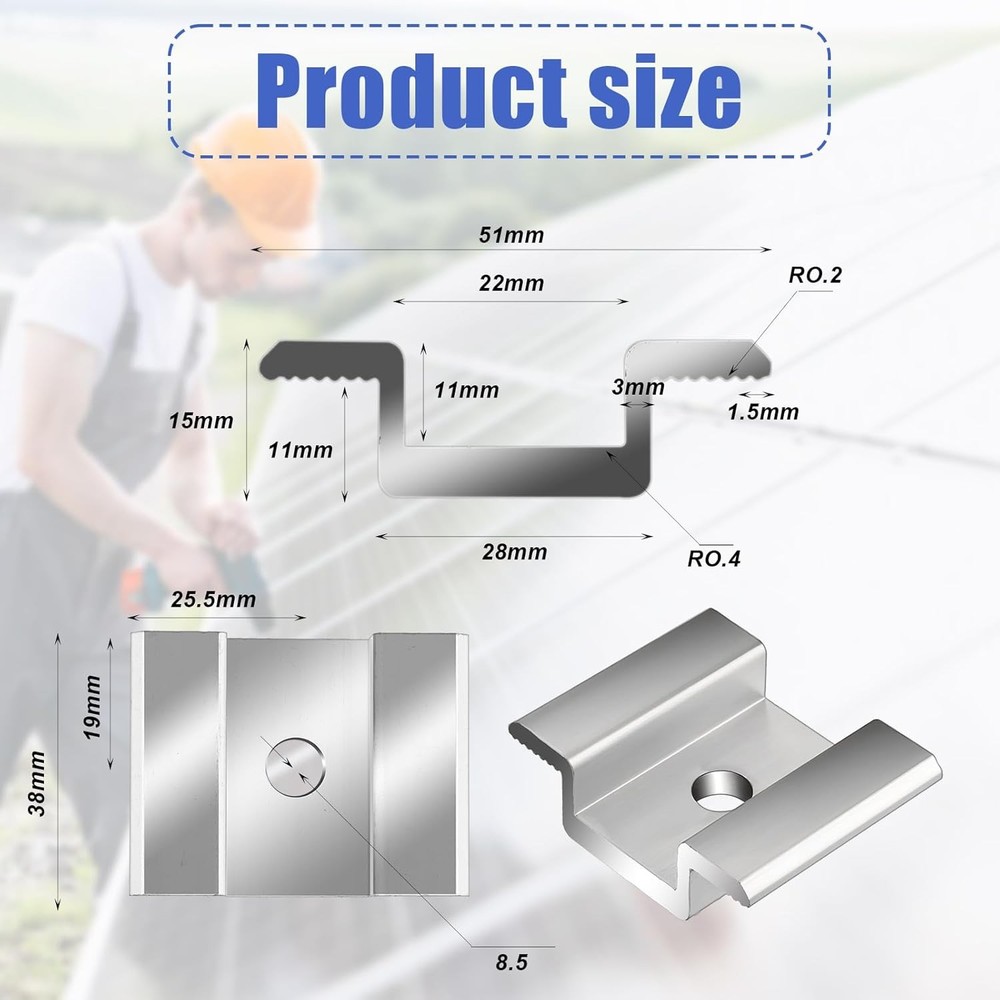 42 Pack Solar Panel Mid Clamps, Clamps Bulk, Silver