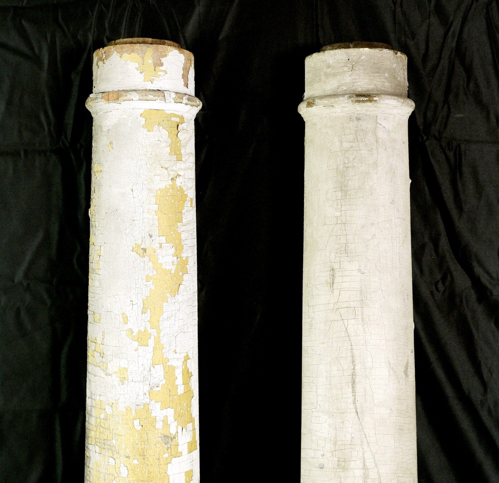 Pair of Reclaimed 91 in. White Round Solid Wood Columns