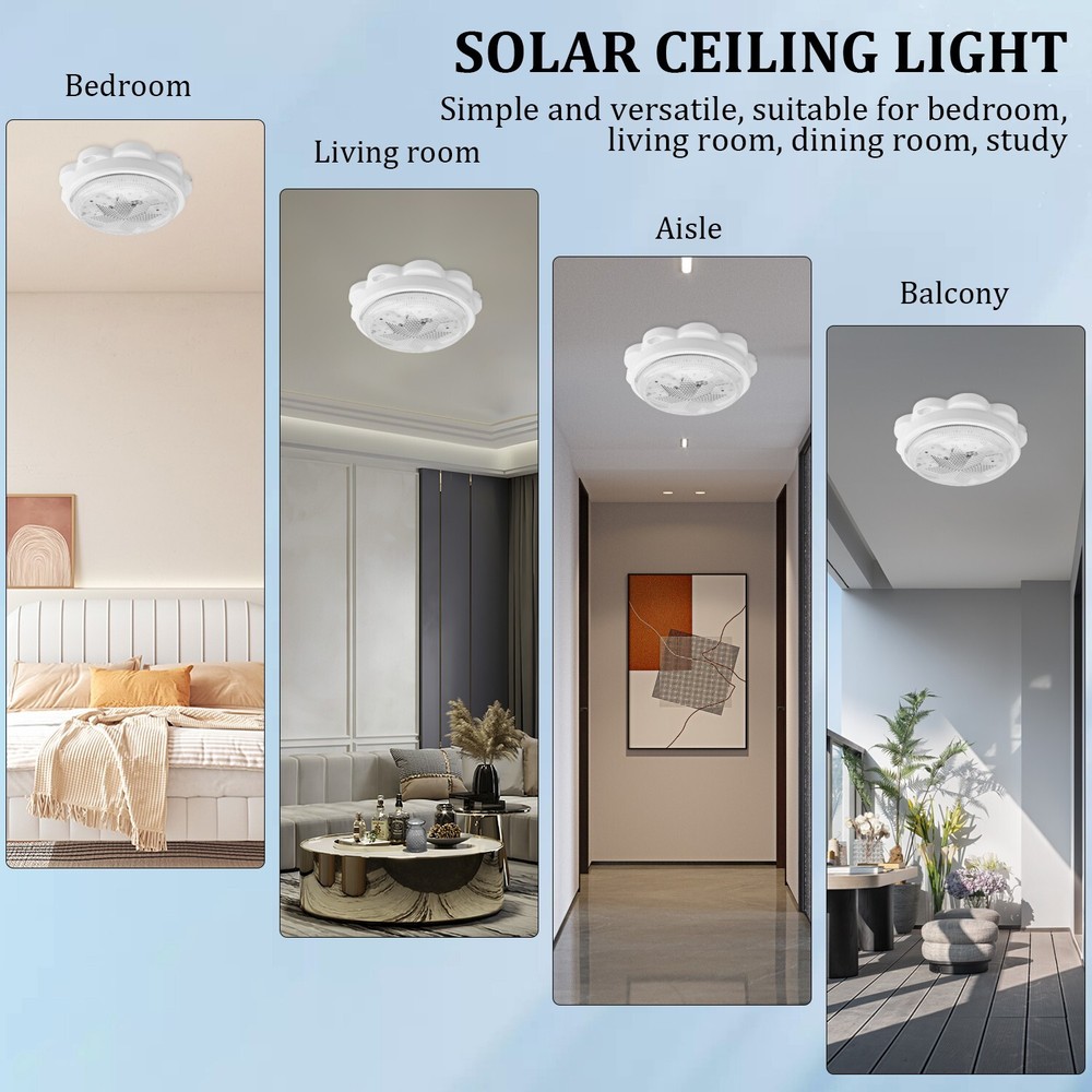 LED Ceiling Light Solar Panel Remote Control Pendant Lamp Indoor Corridor Garden
