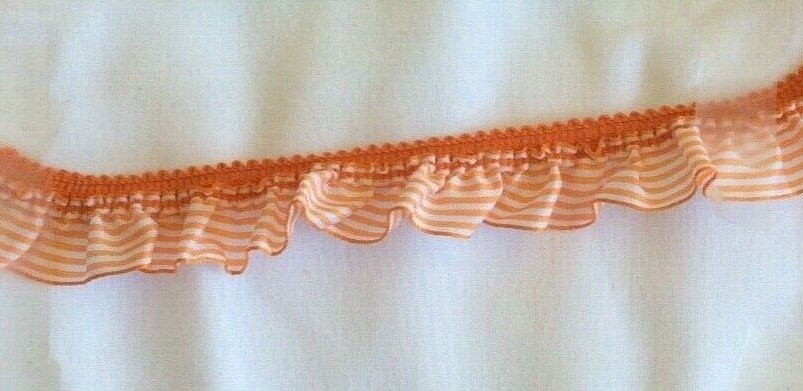 STEPHANOISE STRETCH RUFFLE 5/8"W-  ORANGE STRIPE-- 7 1/4 YARDS