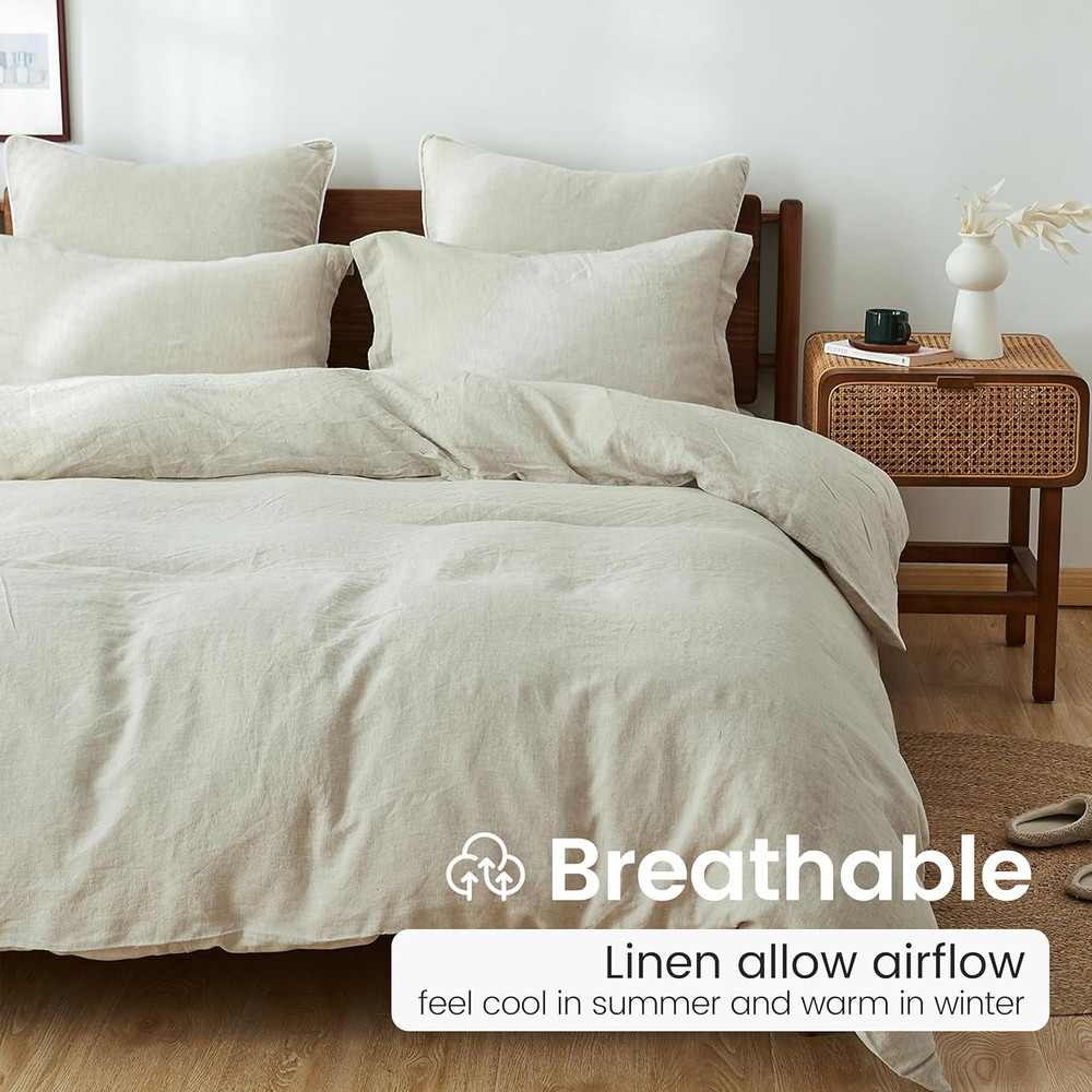 100% French Linen Pillow Shams Basic Style - (2 Pack) - Washed Solid Color