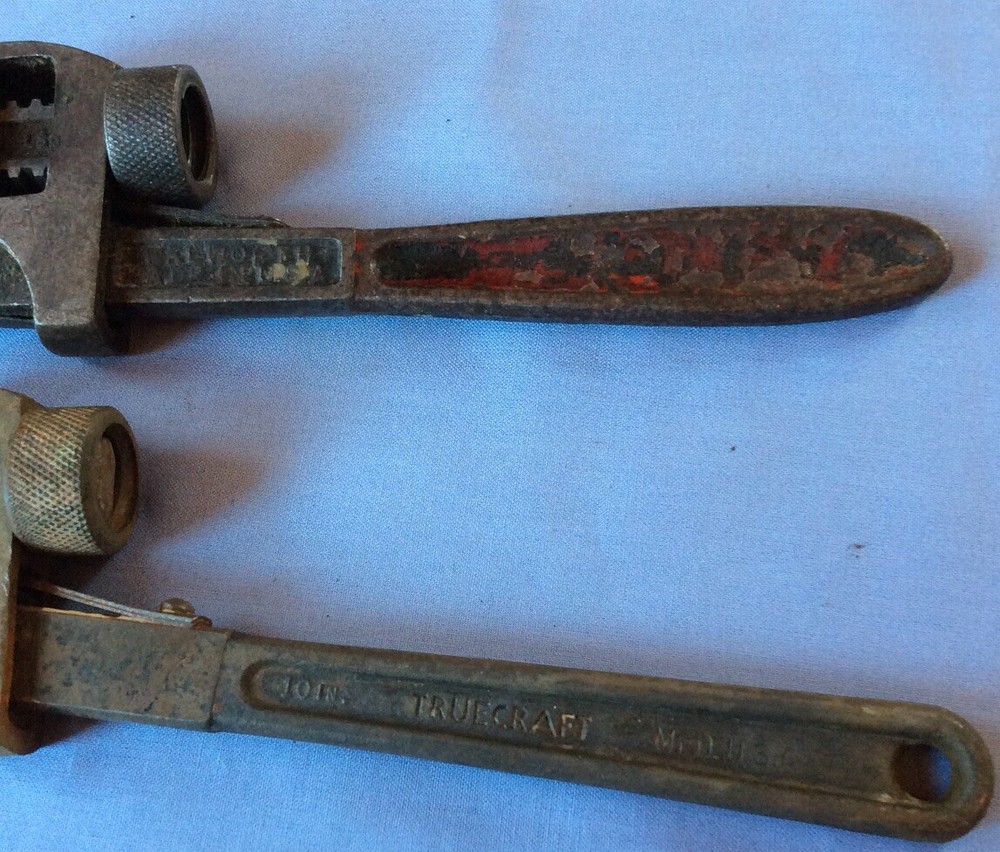2 Used 10 Inch Adjustable Wrenches , Stillson Walworth & Trucraft Function #U