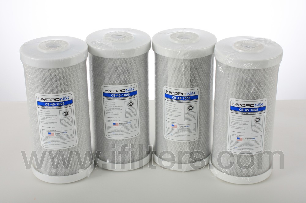 Hydronix 4 Pack CB-45-1005 Whole House, Hydroponics Carbon Block Water Filters