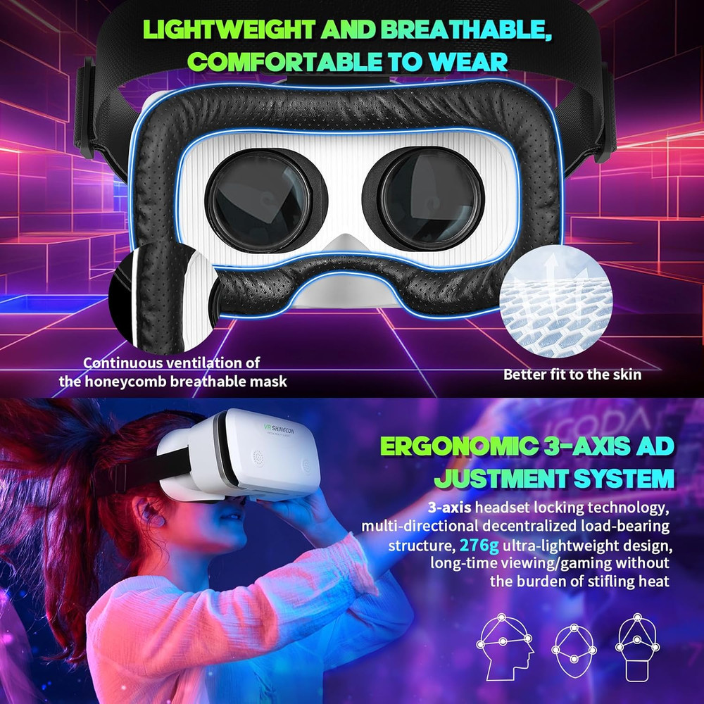VR Headset for Smartphones with Bluetooth Controller, HD Aspheric Lens | Adjusta