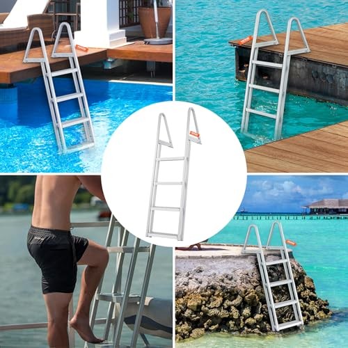 Removable Dock Ladder 3/4/5 Steps, 350/500lbs Load Capacity, NEW-4 Step