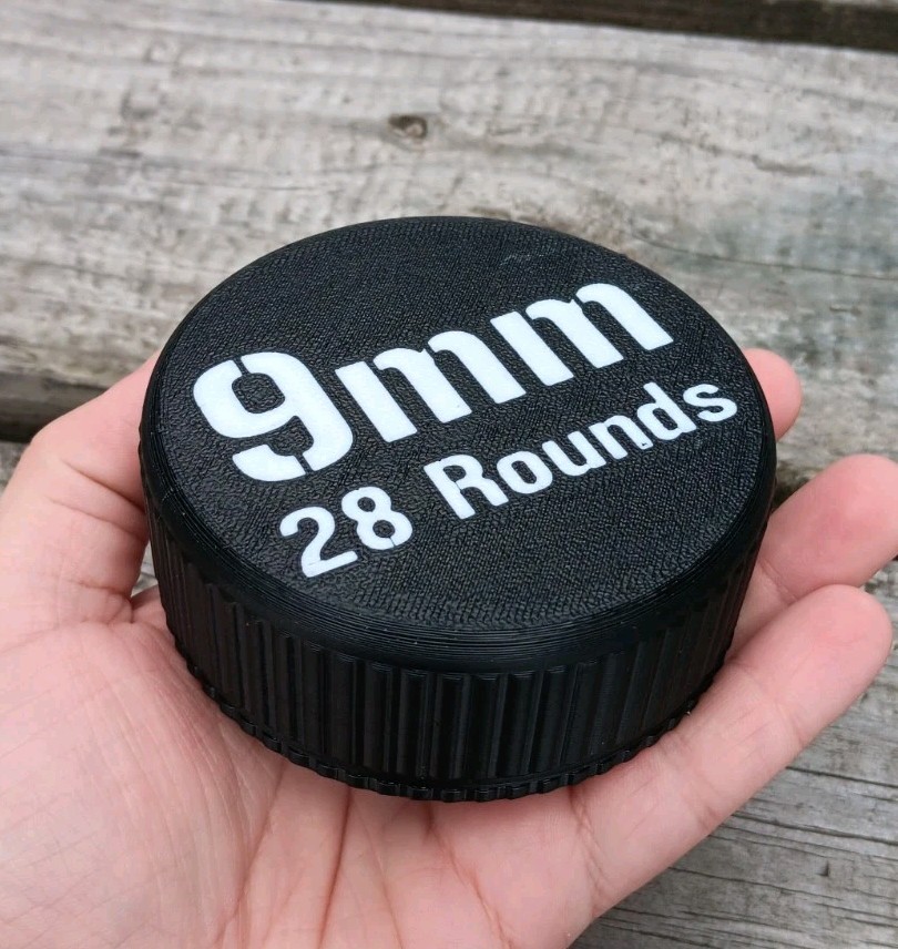 Compact 9mm Ammo Storage Container - Holds 28 Rounds Each, Screw On Lid