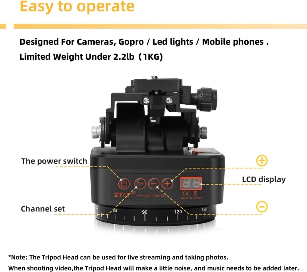Pan Tilt Camera Mount, Motorized Tripod Head with Remote Control and Mobile Phon