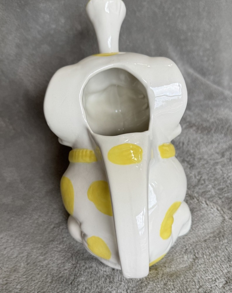 Ceramic Elephant Watering Can Yellow Polka Dot Bow Hand Painted Trunk Spout