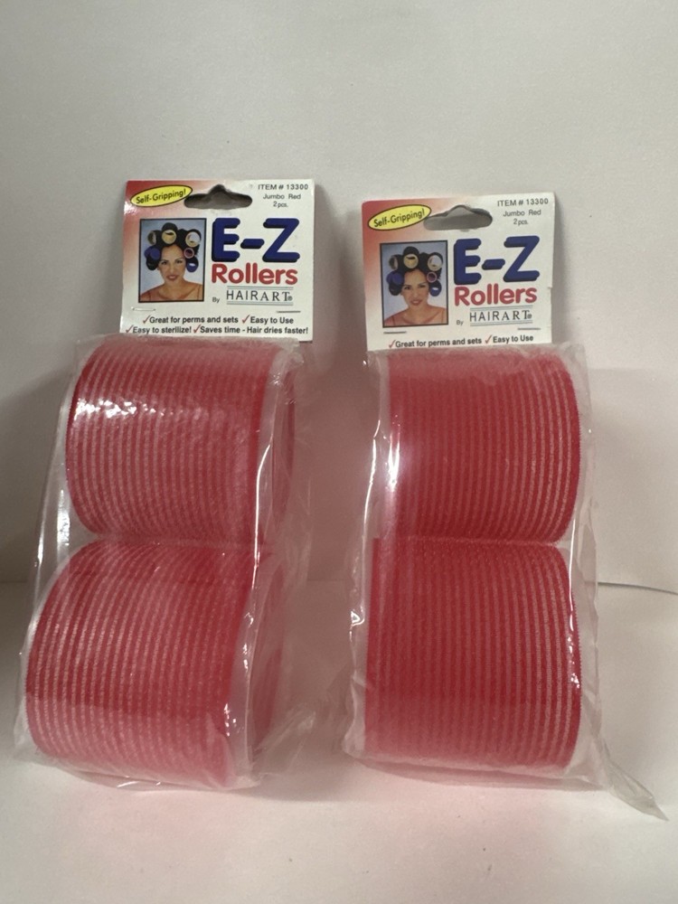 2 Pack E-Z Rollers Self Gripping ,Perms & Set Easy To Use 2 Packs Jumbo Red