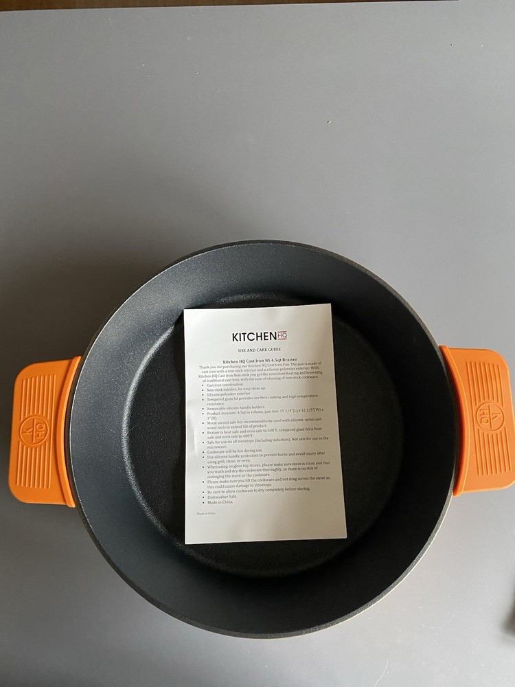 Kitchen HQ 4.5-Quart Cast Iron Nonstick Braiser Orange.