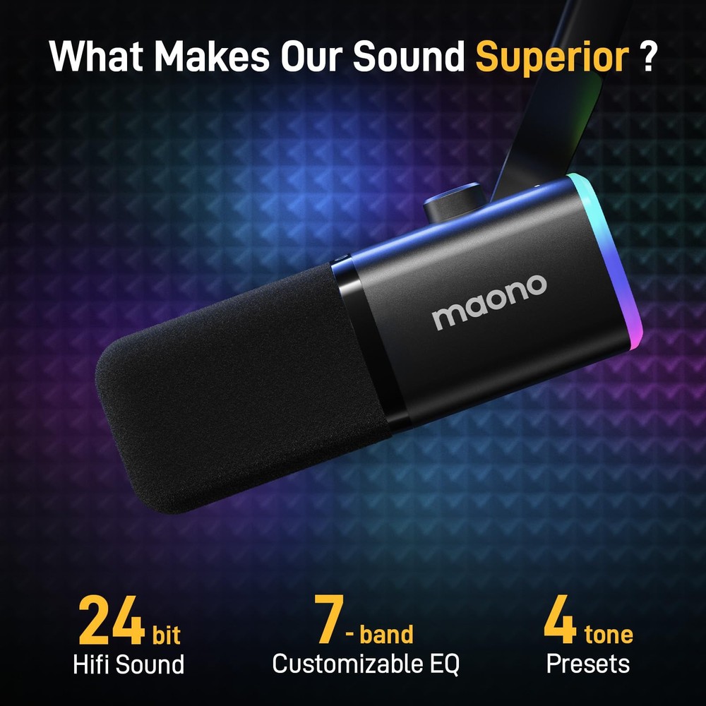 XLR/USB Gaming Microphone for PC, Dynamic Computer Mic for Streaming Podcasti...