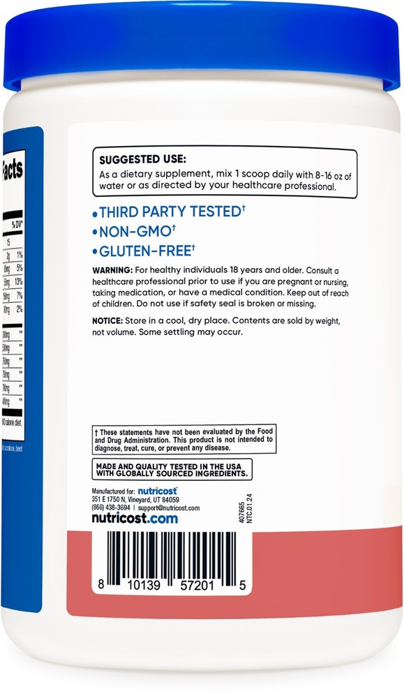 Nutricost BCAA+ Hydration Powder (Raspberry Lemonade) 30 Servings