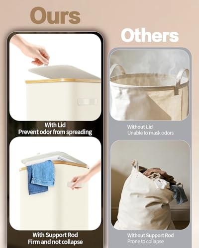 Laundry Hamper with Wheels Large Clothes Hamper with Removable Inner 75L Beige